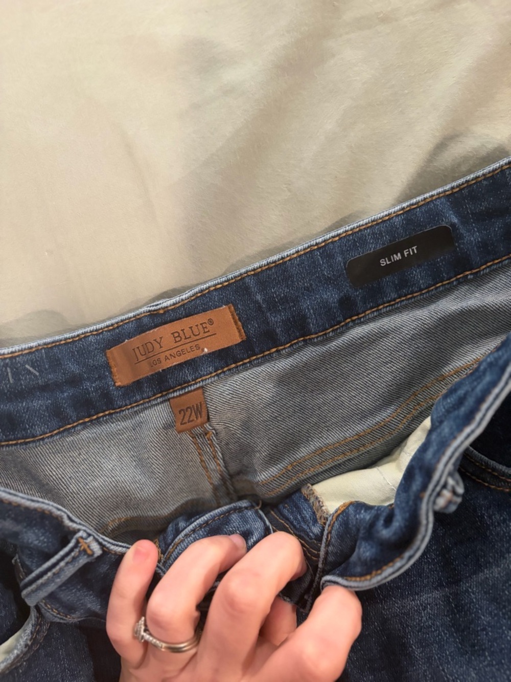 Judy Blue Slim Fit Jeans in Indigo Denim with Brown Patch